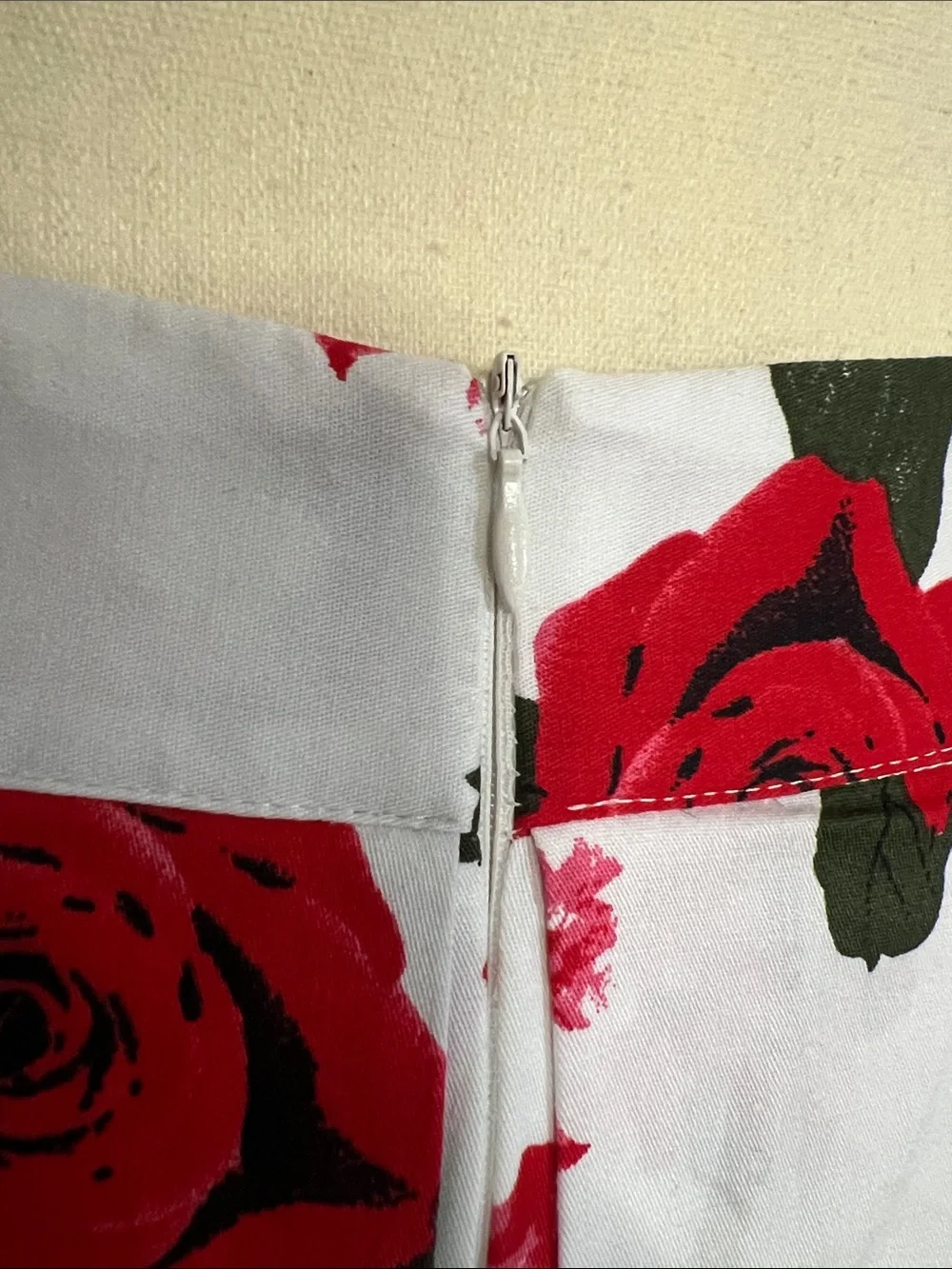 White Midi Skirt with Red Rose Print
